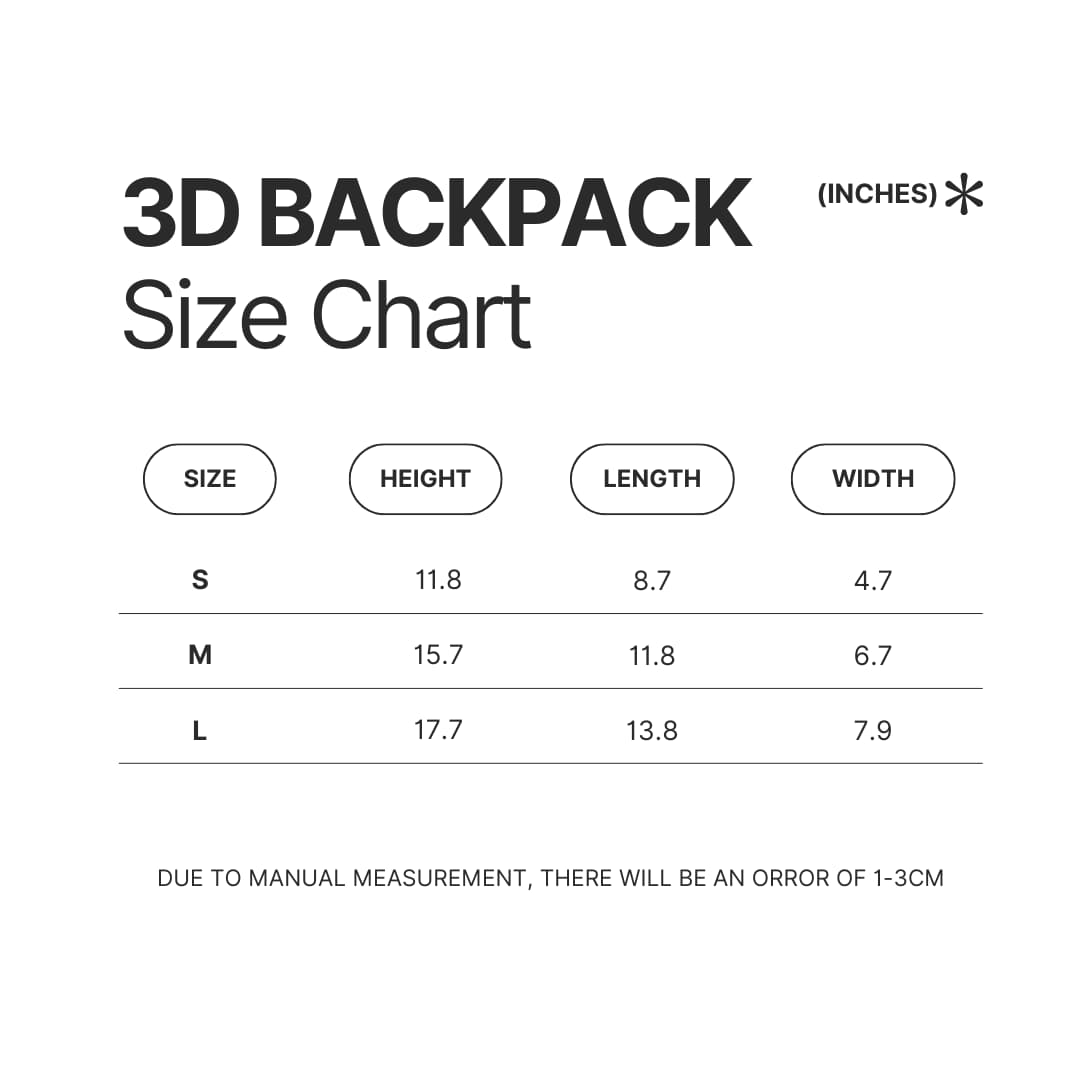 3D Backpack Size Chart - Moonrise Store
