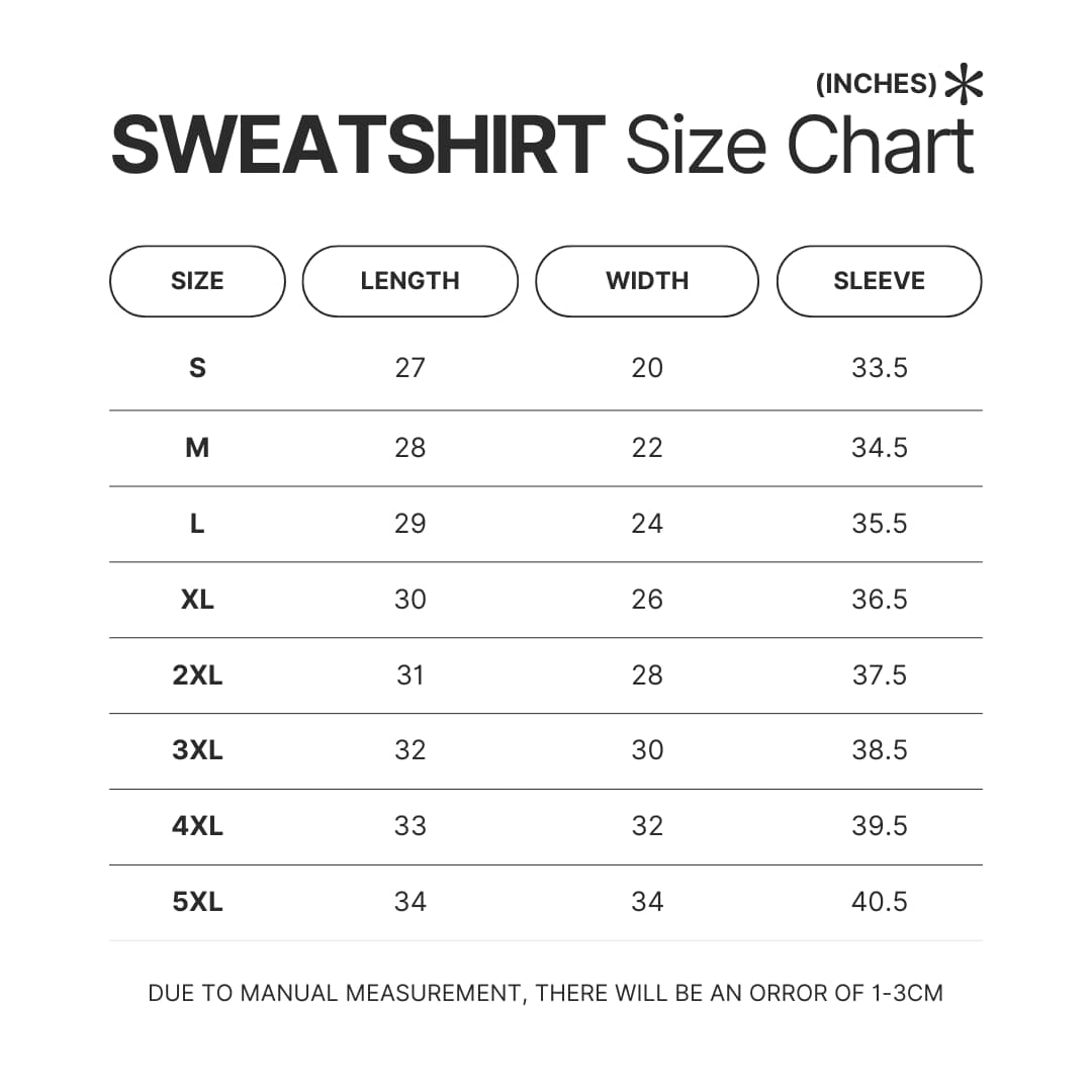 Sweatshirt Size Chart - Moonrise Store