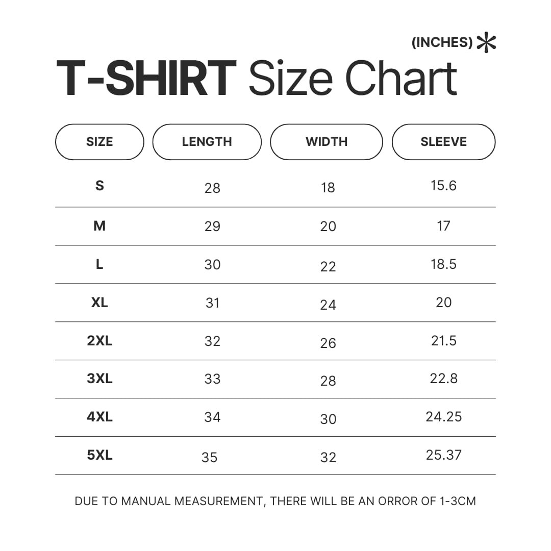 T shirt Size Chart - Moonrise Store