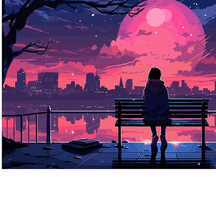 Lonely Anime Moonrise Tote Bag - Image 2