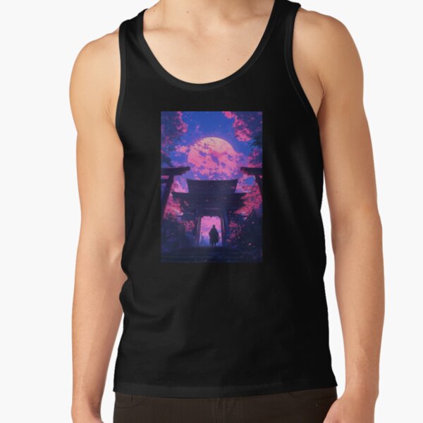 Cherry Blossom Moonrise At Ancient Japanese Temple Tank Top - Image 5