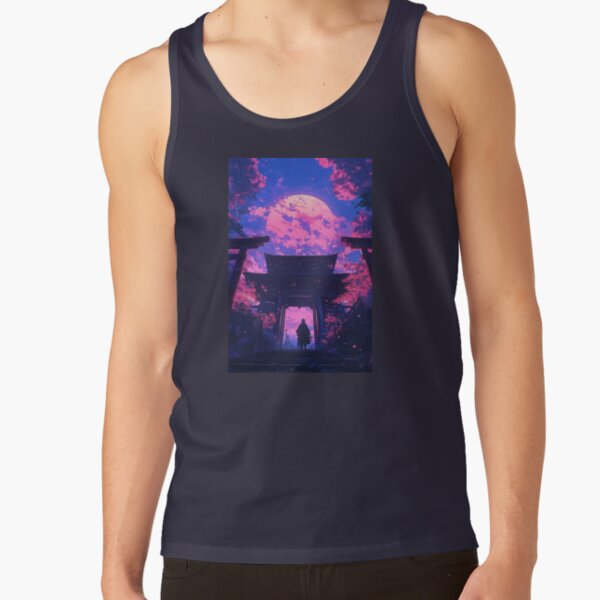Cherry Blossom Moonrise At Ancient Japanese Temple Tank Top - Image 2