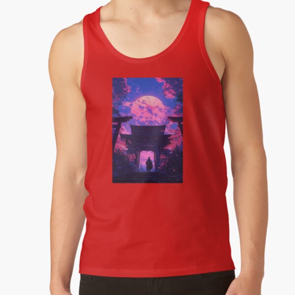 Cherry Blossom Moonrise At Ancient Japanese Temple Tank Top - Image 4