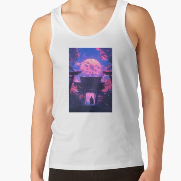 Cherry Blossom Moonrise At Ancient Japanese Temple Tank Top
