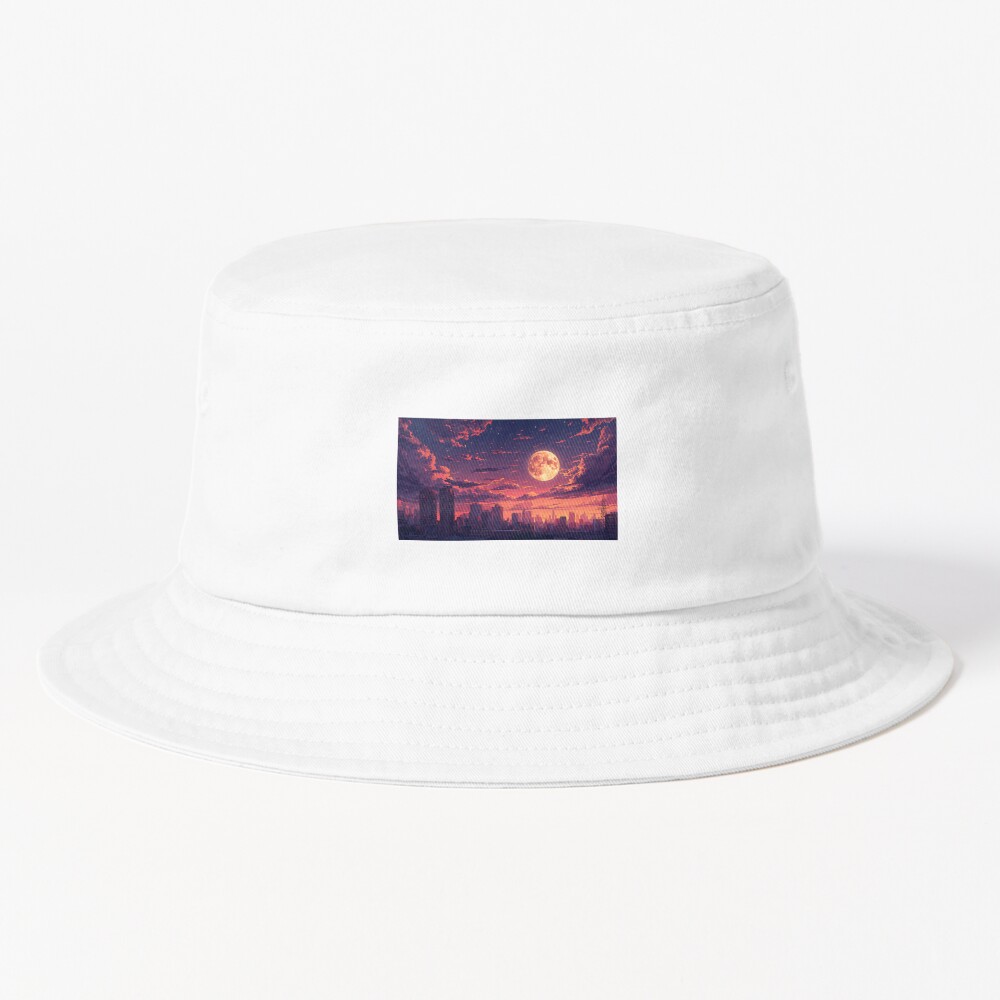 City Moonrise Anime Twilight Skyline Bucket Hat