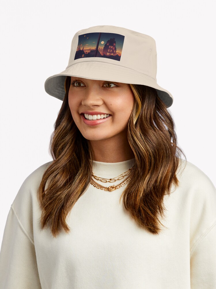 Victorian Rooftops At Moonrise Bucket Hat - Image 2