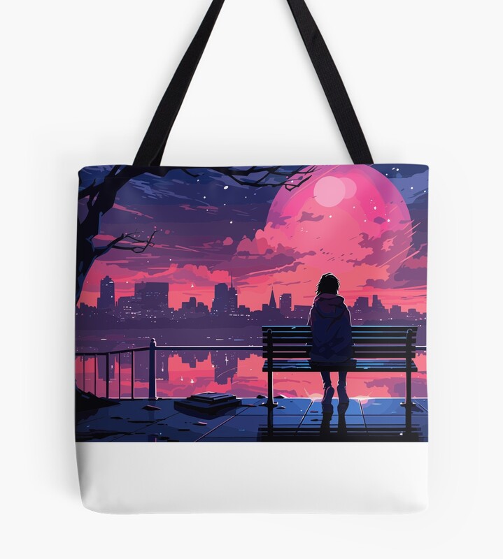 Lonely Anime Moonrise Tote Bag