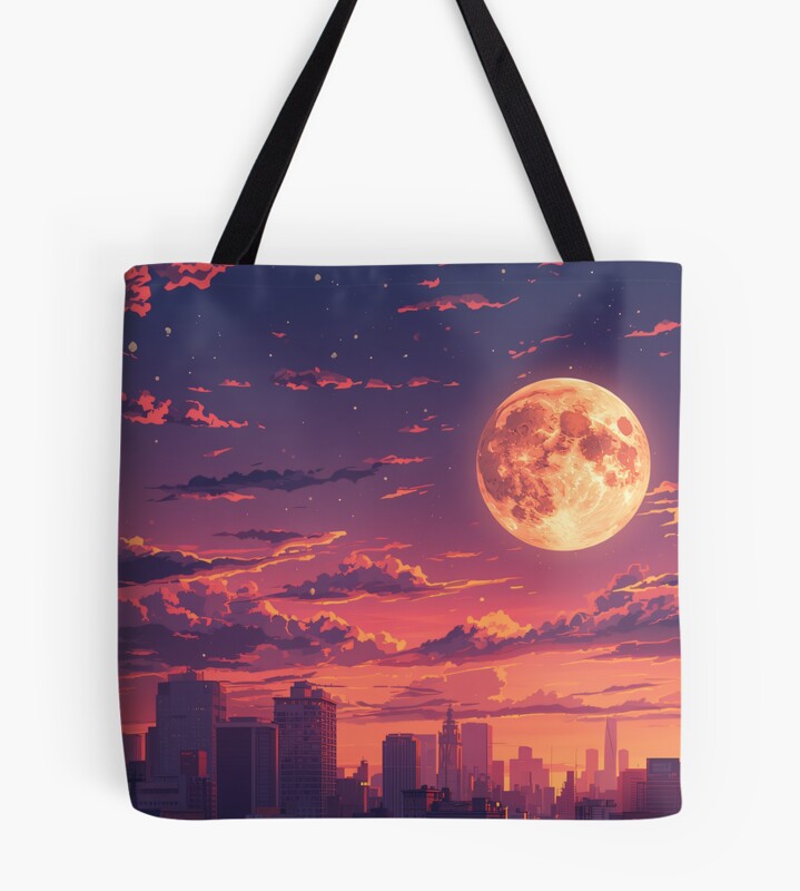 City Moonrise Anime Twilight Skyline Tote Bag