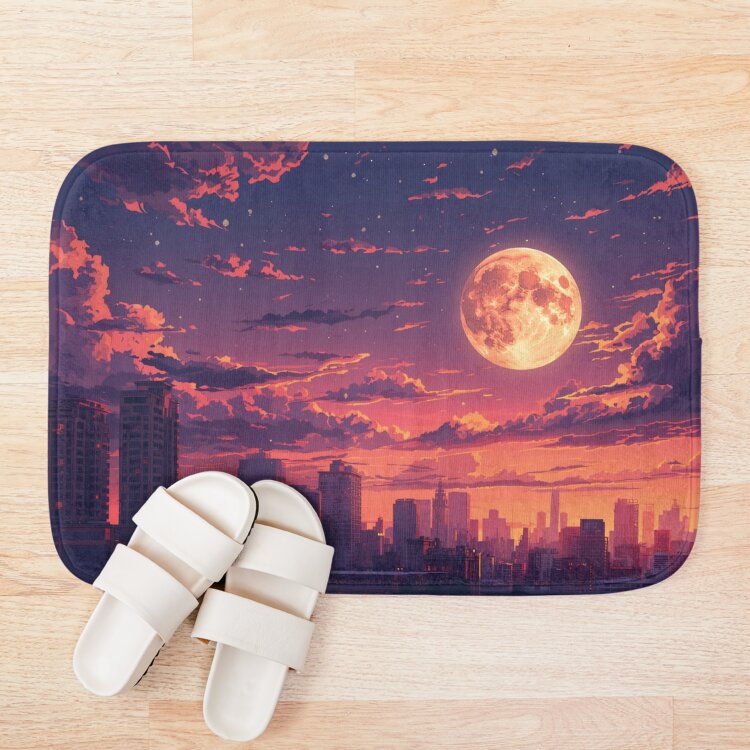 City Moonrise Anime Twilight Skyline Bath Mat - Image 3